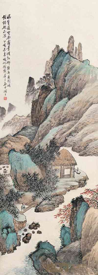 徐曦 青绿山水图 立轴 127×46cm